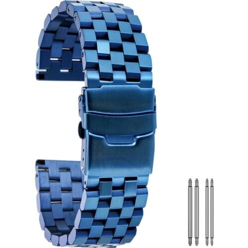 Polishing Blue 20/22/24 mm Solid Stainless Steel Watch Straps High Quality Metal Watch Band Replacements Bands