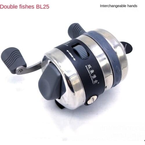 Stainless steel fishing reel mini bow slingshot spin casting reel slingshot hunting shooting alloy fishing reel steel dart