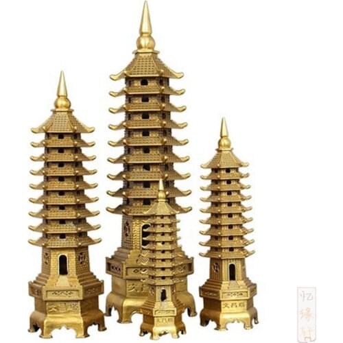 Home Decoration Pure Copper Tower Arrangement Multilayer Wangxue Business Assistance Office Fengshui Arrangement 65 Cm High
