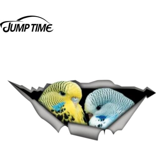 Jump Time 13cm x 5.3cm Yellow and Blue Budgie birds car decal 3D Pet Graphic Vinyl Decal Car Window Bumper Car Stickers