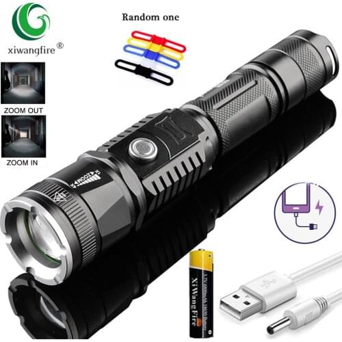 High-power USB Rechargeable Flashlight LED T6 Portable Flashlight Touch Zoomable Power Bank Waterproof Tactical Flash light