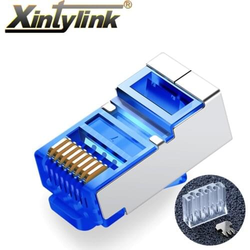 Xintylink rj45 connector cat6 rg rj 45 ethernet cable plug 8P8C cat 6 shielded network conector jack lan rg45 modular blue 50pcs