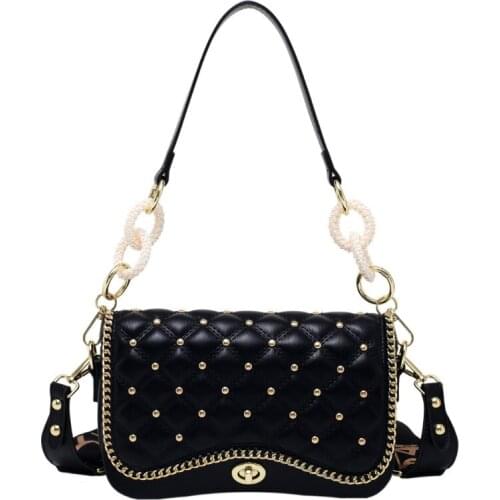 Lingge Embroidery Thread Handbags 2021 New Trendy Fashion All-match Messenger Bag Shoulder And Armpit Small Square Bag Women