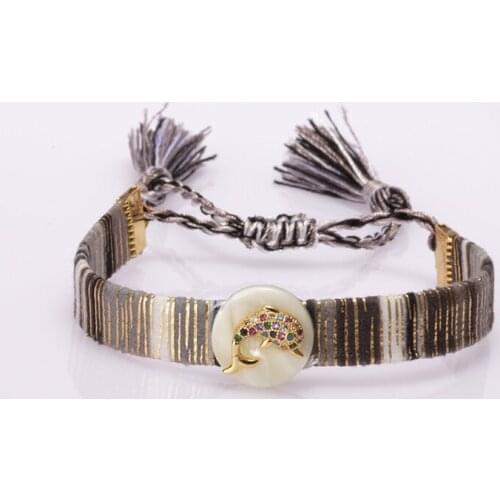 Mixed CZ White Shell Pearl Fish Sign Ethnic Tassel Tail Wristband Charm Adjustable Bracelet Daily Jewelry For Woman