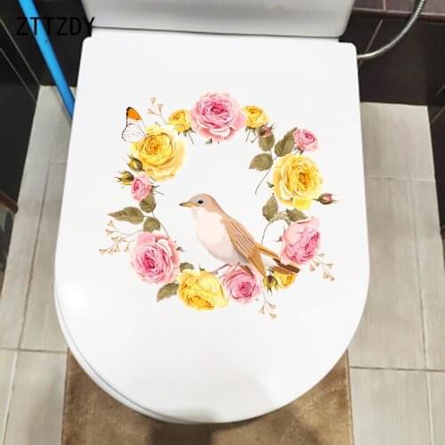 ZTTZDY 24.2×22.7CM Pink Rose Creative Cartoon Wall Stickers Home Room Decoration Toilet WC Accessories T2-1280