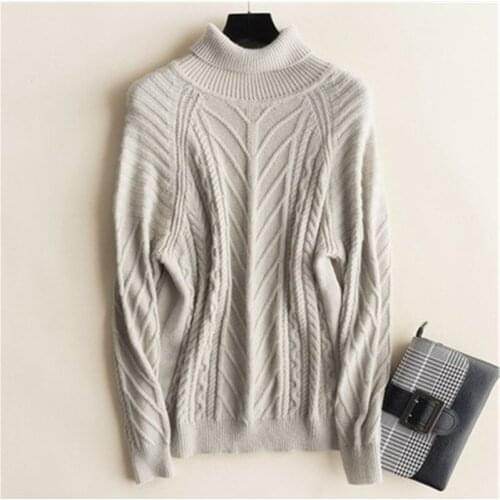 100%cashmere high collar knit women vintage solid thick loose short pullover sweater S-2XL retail wholesale