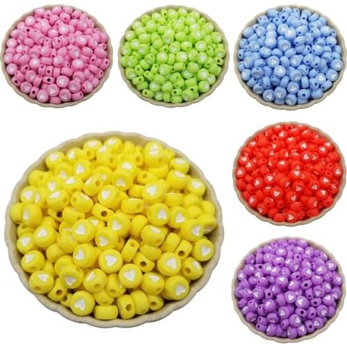 100PCS/Lot Candy Color Jewelry Findings DIY Making Beads 7mm Heart Wholesale Fashion Acrylic Loose Beads Ins Necklaces Bracelet