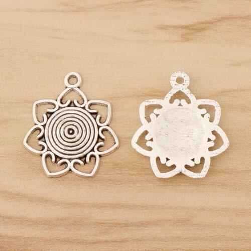 20 Pieces Tibetan Silver Open Hearts Spiral Flower Charms Pendants for Necklace Earring Bracelet Jewellery Making 25x22mm