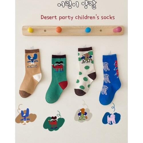 1-8Years Children 4 Pairs Kids Socks Spring Summer Korean Fashion Cartoon Cotton Boys Girls Sports Socks