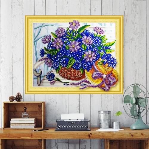Diamond embroidery circle diamond special shape cartoon painting colorful Flower basket rhinestone crystal painting home decor