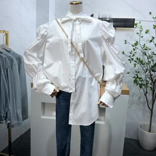 Nomikuma Puff Sleeve Shirts Women Solid Color Single Breasted Casual Loose Blouse Female Korean Vintage New Chic Blusas Mujer
