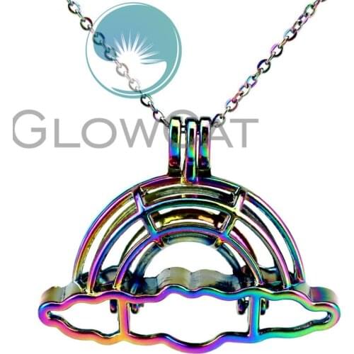 CC796 Colors Cloud Rainbow Beads Cage Pendant Aromatherapy Essential Oil Diffuser Pearl Cage Locket Necklace