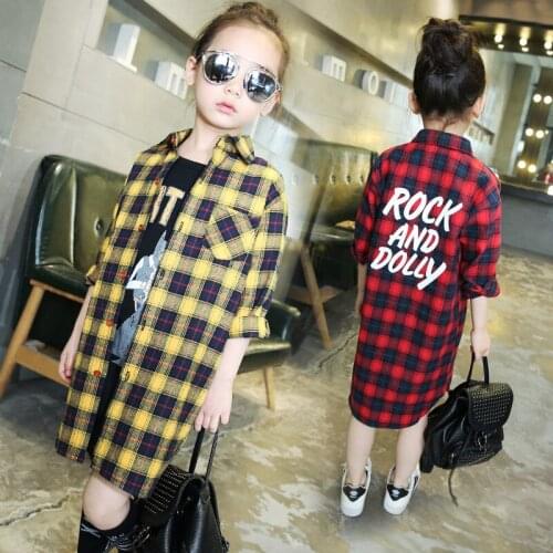 Kids Girls Blouses and Shirts Long Sleeve 2019 Fall Spring Teenage Girls Long Shirts Top Casual Girls Shirt Dresses Red Yellow