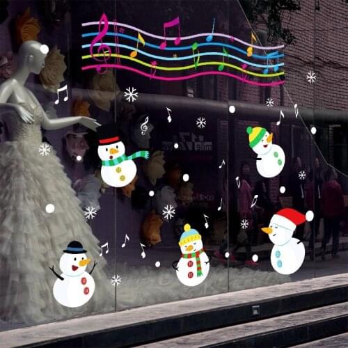 DIY Christmas Wall Stickers Window Glass Festival Decals Music snowman Christmas Decorations for Home Shop window Decor