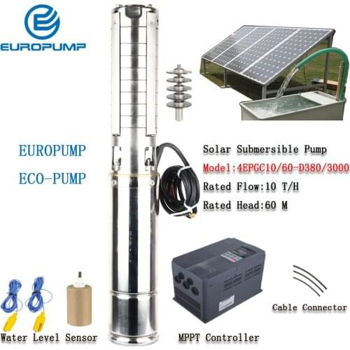 EUROPUMP 4Inch 4HP outlet 1.5" Lift 60M Flow 10000LPH High Speed Solar Water Pump wi MPPT controller MODEL(4EPGC10/60-D220/3000)