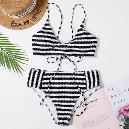 European And American Hot Style 2020 New Printed Lace Split Swimsuit Stitching Bikini High Waist Sexy Ladies Swimwear