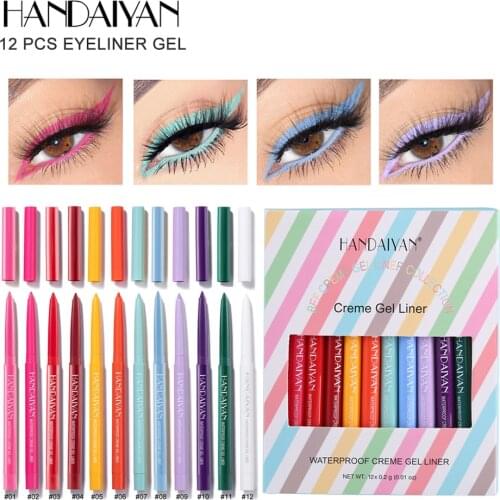 HANDAIYAN 12 Colors Matte Color Gel Eyeliner Makeup Kit Waterproof Colorful Matte Shimmer Eye Liner Pen Cosmetics Eyeliners Set
