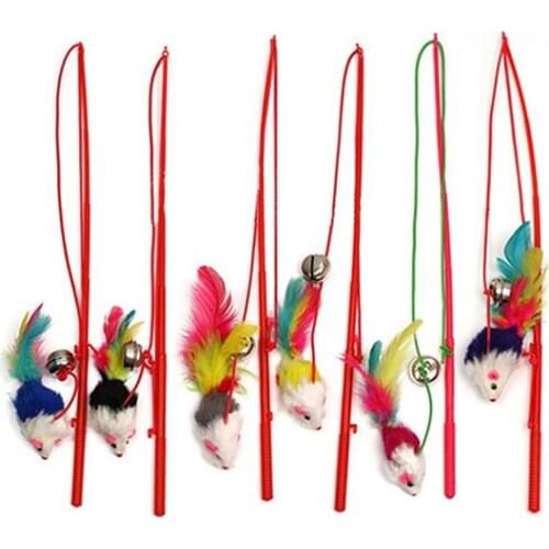 Pet Cat Bell The Dangle Faux Mouse Feather Rod Roped Funny Fun Playing Toys Pet Cat Bell The Dangle Faux Mouse