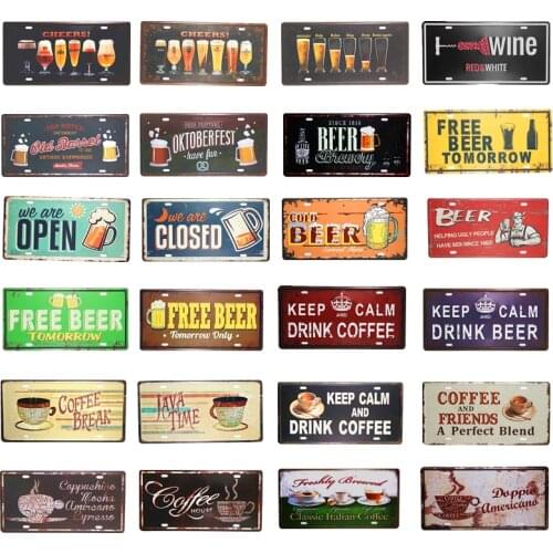 Drink Beer Coffee Car Metal License Plate