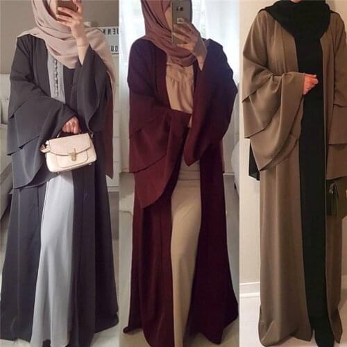 Muslim Abaya Maxi Dress Tumpet Sleeve Cardigan Long Robe Gowns Tunic Kimono Middle East Ramadan Arab Islamic Prayer Clothing