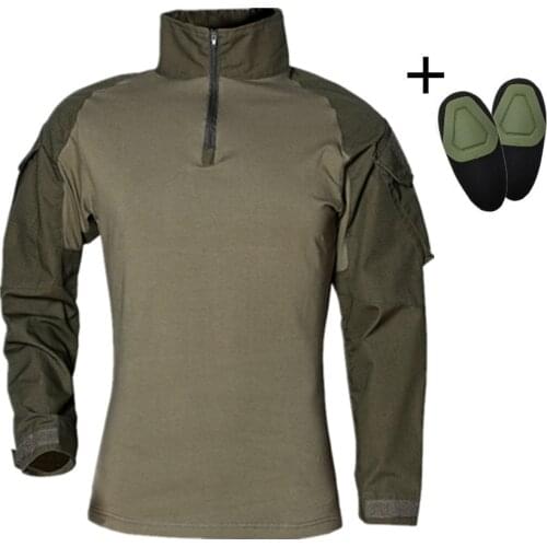 Male Army Military Uniform Camouflage Quick Dry T Shirts Tactical Combat Shirts Airsoft War Game Clothing Shirt with Elbow Pads