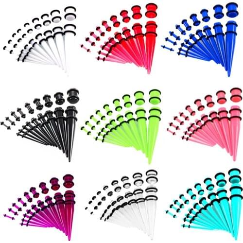 18pcs/Lot Acrylic Earring Gauge Taper and Plug Stretching Kits Mixed Color Ear Ring Flesh Tunnel Expansion Body Piercing Jewelry