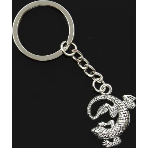 New Fashion Men 30mm Keychain DIY Metal Holder Chain Vintage Gecko Lizard 31x24mm Silver Color Pendant Gift