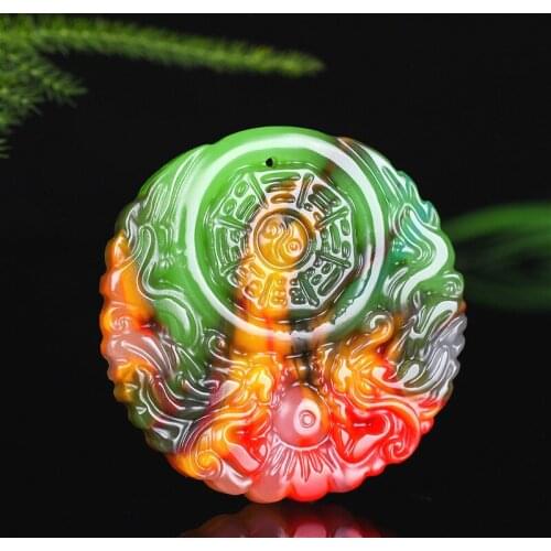 Dragon Gossip Color Jade Pendant Necklace Chinese Hand-Carved Natural Charm Jewelry Amulet Fashion for Men Women Lucky Gifts