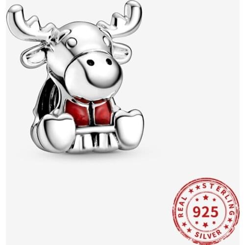 Real 925 sterling silver Beads Canada Moose Maple Leaf Charm Suitable fit Original Pandora Bracelet Jewelry 2021