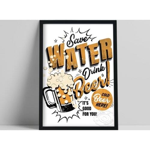 Save Water Drink Retro Poster, Personality Creative Beer Beverage Advertising Wall Painting, Vintage Prints, Cafe Bar Club Decor
