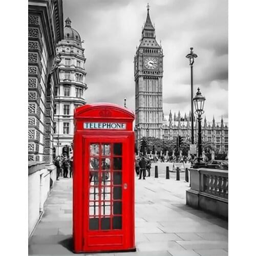 Paint By Numbers For Adults Landscape telephone booth Picture DIY HandPainted Oil Painting Home Decor Accessories