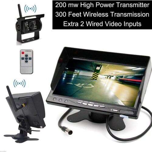 300FT Range Built-in Wireless Truck Parking System + 7 inch HD LCD TFT Rear View Monitor Parking Kit Night Vision Surveillance