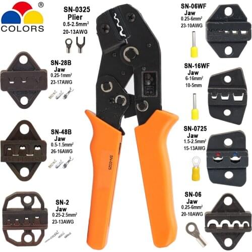 SN-0325 Crimping Plier 0.25-2.5mm2 Non-Insulated Terminals 190mm Ratchet Clamp Pliers 20-13AWG Crimper Jaw Set Crimping Tools