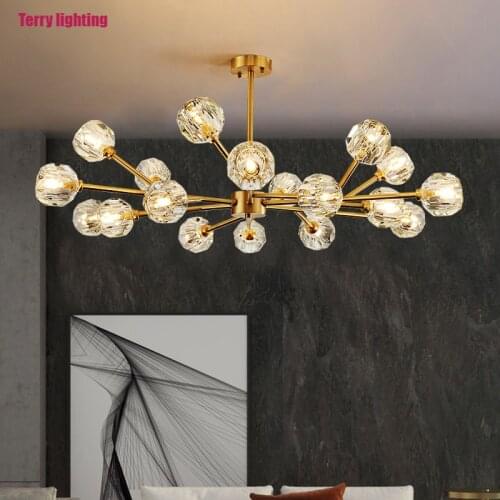 Modern led chandelier living room attic dining room copper gold luxury crystal ceiling chandelier bedroom lamps