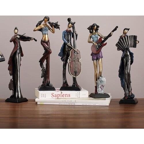 Musicians Statue Home Decor Resin Sculpture Ornaments Guitar Violin Musical Living Room Home Decorations TV Cabinet Furnishings