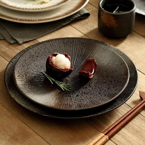 Japanese Vertical Pattern Ceramic Plate Round Platter Gradient Color Western Steak Plate Household Ceramic Sushi Plate