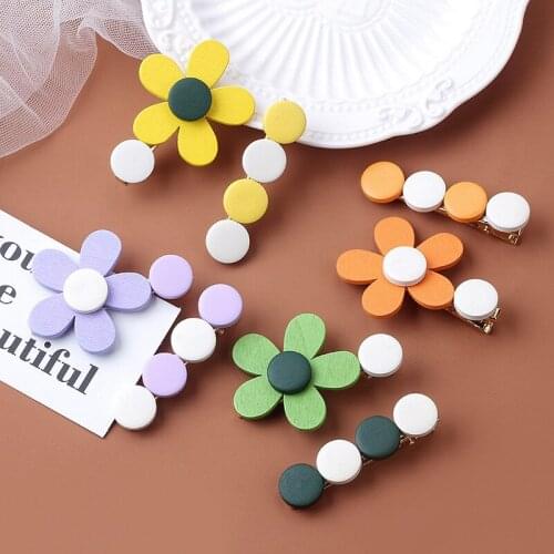 Kawaii Wooden Flower Hairpin For Women Girls Fashion Cute Wooden Hair Clip Accessories Jewelry Party Gifts 2 pieces