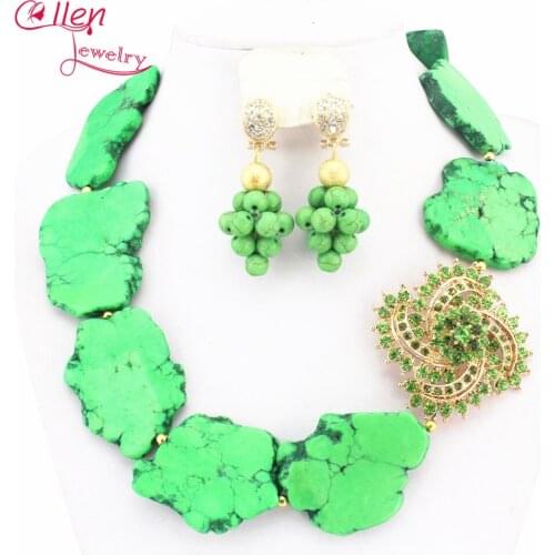 Green African hot Jewelry Set Nigerian African Wedding Beads Jewelry Set hot Beads Necklace Set W7566