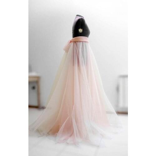 Blush Pink Long Women Tulle Wrap Skirt With Chiffon Sash A-line Floor Length Female Maxi Skirt Custom Made Color Free 2018