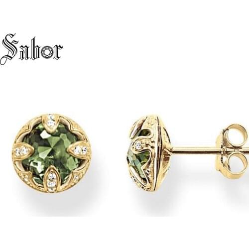 Stud Earring Green Lotos party Gift For Women High Quality Earring silver color Zirconia Fashion Jewelry thomas