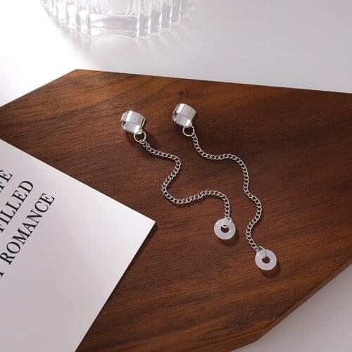 Origin Summer Unique Design Open Metallic Headset Clip Earring for Women Girls Long Tassel Silver Color Chain Earring Jewellery