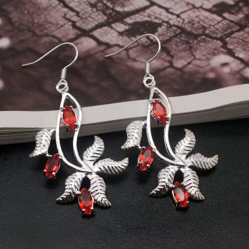Big Promotion Special Hot Sale Blood Red Garnet Dangle Earrings For Women 2 1/4 Inch TK29