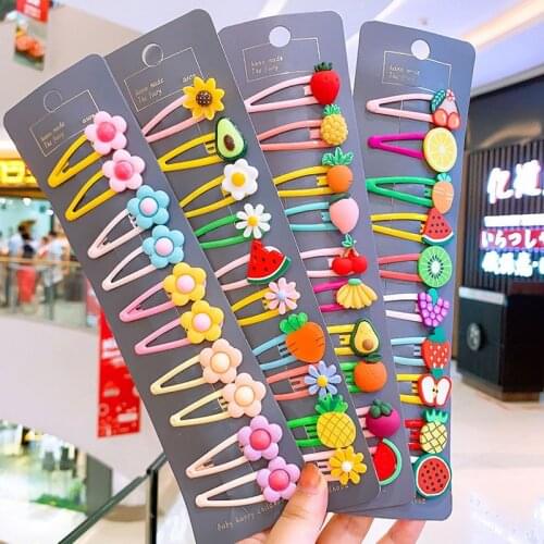 10Pcs Set Childrens Korean Fruit Baby Flowers Animal Cartoon Hairpin Girl Children Head Clip Cute Princess Headdress Berserk