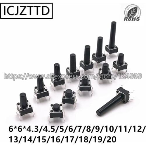 10PCS Micro Switch DIP-4 6*6*10mm 6*6*11mm 6x6x12mm 6*6*17mm 10.5/11.5/12.5/13/14/15/16/17/17.5/18/19/20mm Push Button Switches