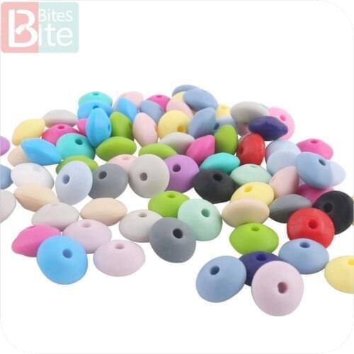 Bite Bites 100pc 12mm Silicone Bead Abacus Lentils SoftBPA Free Food Grade Material DIY Crafts Baby Teeething Beads Baby Teether