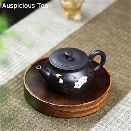 190ml Authentic Yixing Purple Clay Teapot Raw Ore Black Mud Painted Tea Pot Home Tea Sets Accessories Zisha Filter Kettle