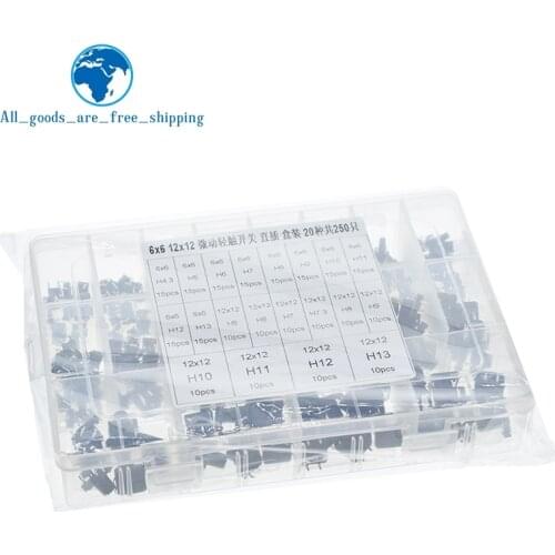 250PCS 20 types 6x6mm /12x12mm 4-foot Micro Switch key switch light touch switch button switch Self-reset DIP Switches