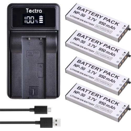 4PCS 950mAh NP-50 NP50 Battery for Casio Exilim EX-V7, EX-V7R, EX-V8, EX-V8SR cameras +LED USB Charger