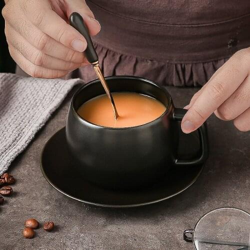 American pure black ceramic coffee cup hot sale frosted cup and saucer set simple retro British afternoon tea cup and saucer set