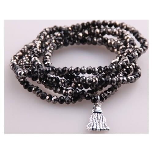 Free shipping 5 Strands Crystal with Alloy Tassel Beads Stretched Bracelets Black Bead Yoga Bracelet & Necklace